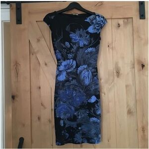 ROBERTO CAVALLI Floral Bodycon Dress Blue Black Size 40